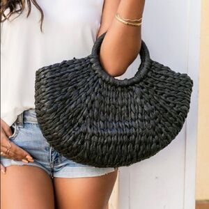 Black Straw O-Ring Tote